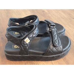 SO Loreen Onyx Black Quilted Platform Sandals Womens 9.5 Chunky Strappy NEW